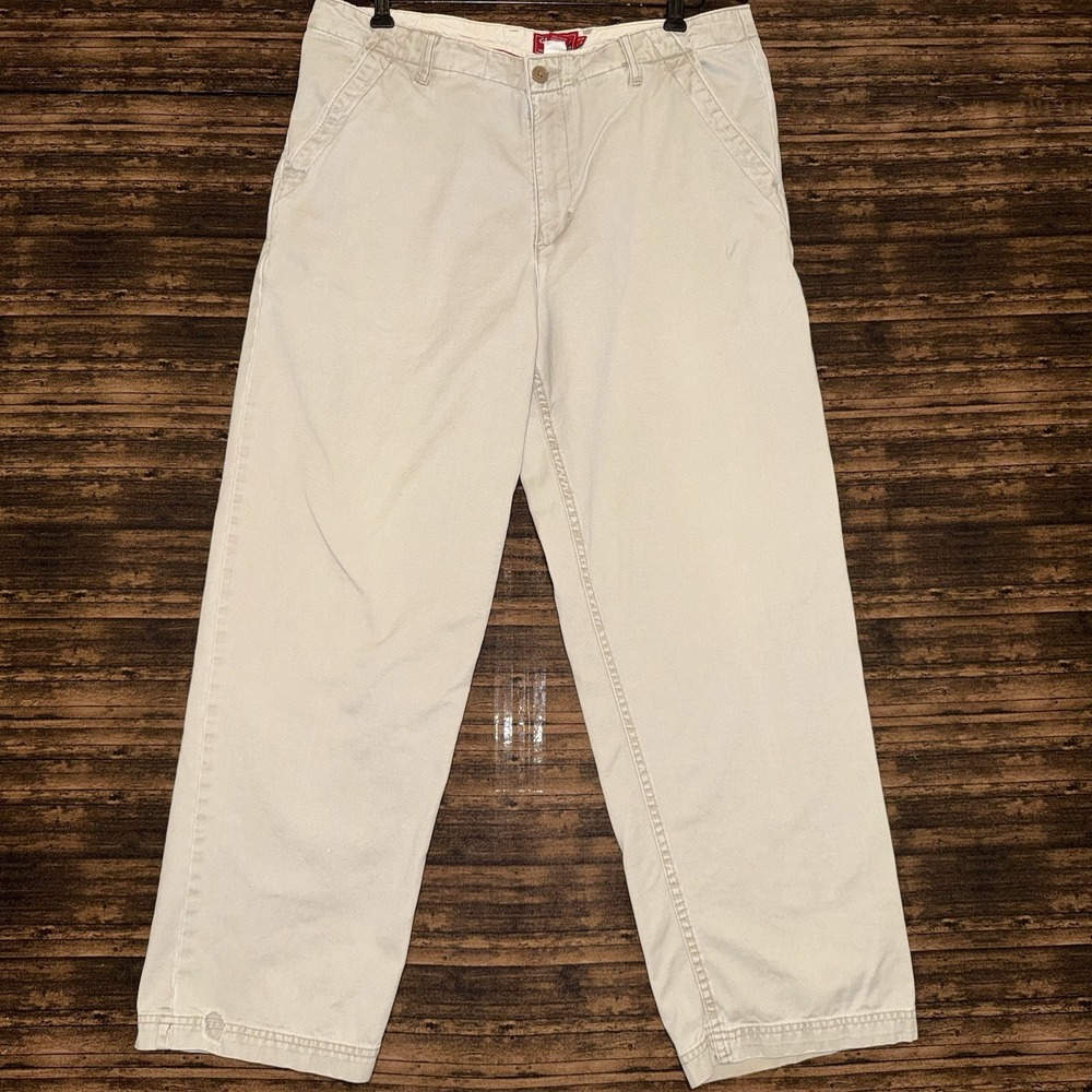 Chaps Denim Pants Mens 35x29 Khaki Beige Straight Leg Cotton Twill